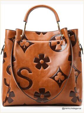 Embossed Leather Top Handle Handbag Set Large Shoulder Hobo Tote